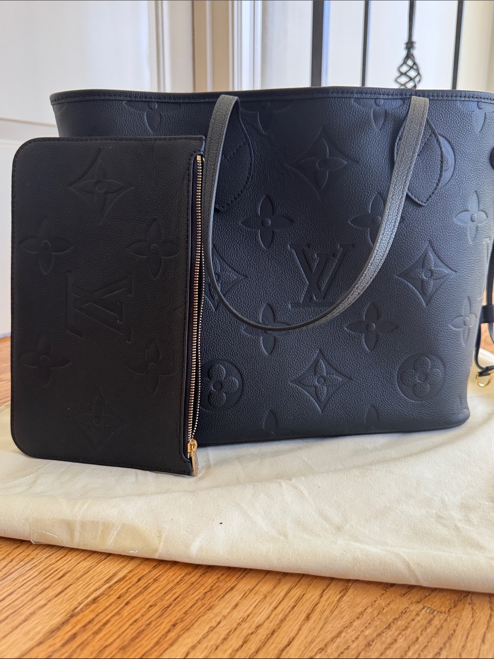 Designer Inspired Leather Tote with Zip Pouch